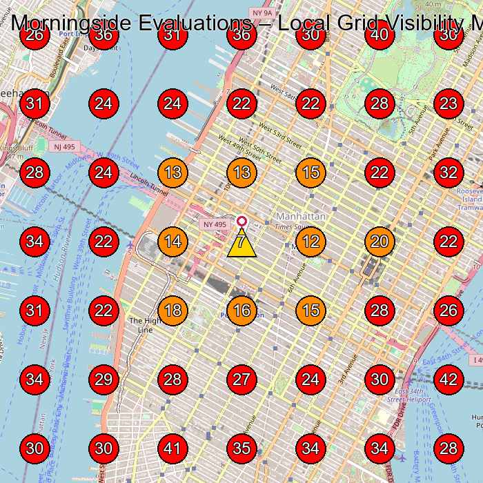 Morningside Evaluations GeoGrid visibility map for Legal Services in New York